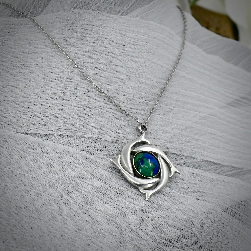 Vintage Ken Kantro 925 Sterling Silver Earth Planet Globe Swirl Pendant Necklace